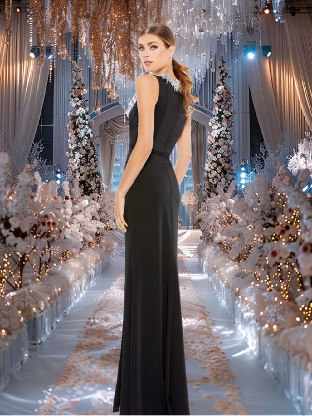 Mac Duggal | Sleeveless Rhinestone Collar Column Gown 26516 - Picture 8 of 14